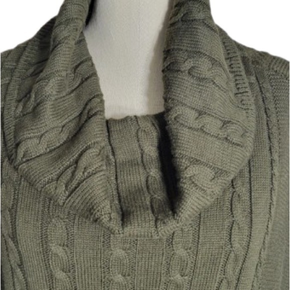 Talbots Sweaters - Talbots Army green  Cable Knit Cowl Neck Sweater